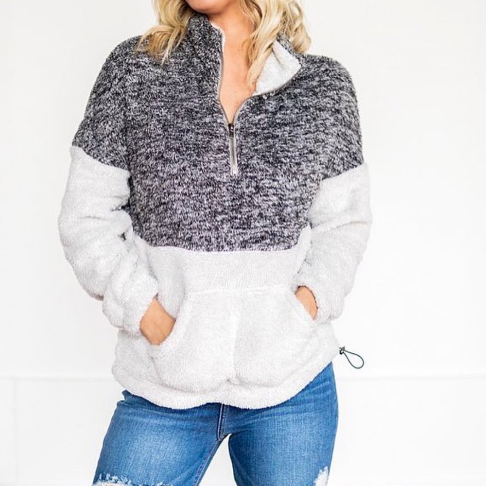 Two toned Fuzzy pullover sweater